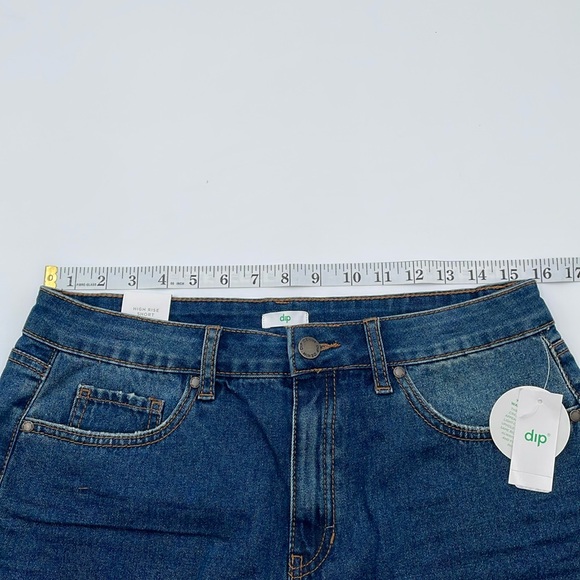 Dip High Rise Denim Distressed Shorts Raw 4.25” Hem 5 Pockets Dark Wash NWT - Picture 9 of 16